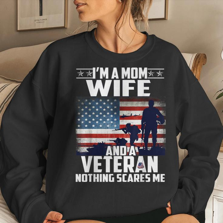 I Am A Mom Wife And A Veteran Nothing Scares Me Usa Flag Women Crewneck Graphic Sweatshirt Gifts for Her