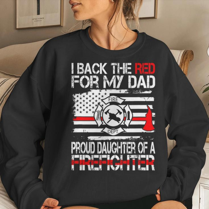 I Back The Red For My Dad Proud Firefighter Daughter Women Crewneck Graphic Sweatshirt Gifts for Her