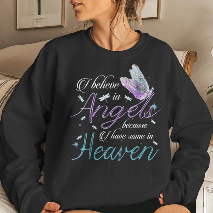 I Believe In Angels Because I Have Some In Heaven Mom & Dad Women Crewneck Graphic Sweatshirt Gifts for Her