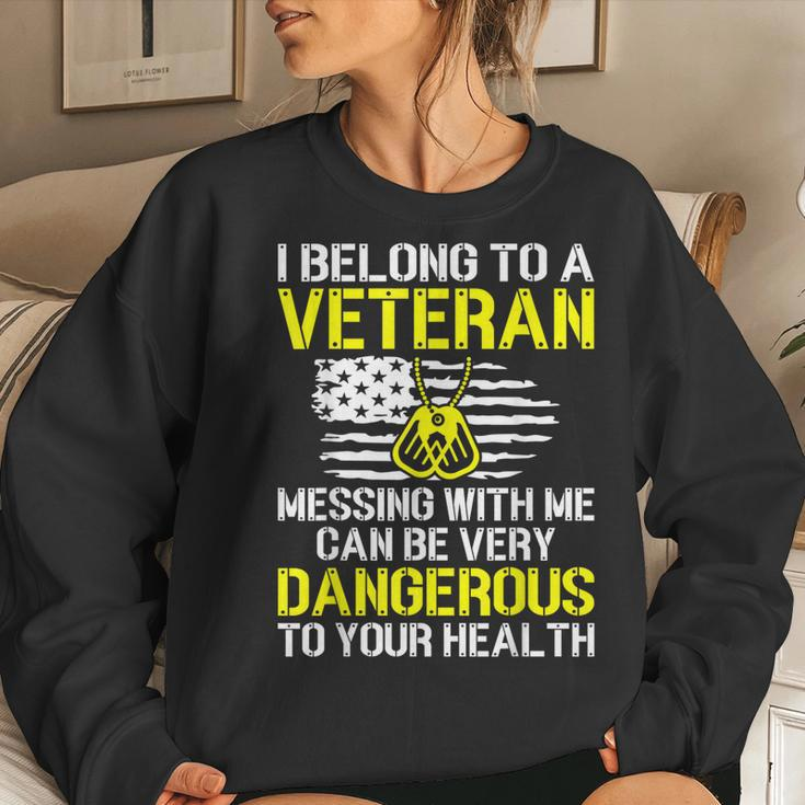I Belong To A Veteran Funny Veterans Wife Husband Spouse Women Crewneck Graphic Sweatshirt Gifts for Her
