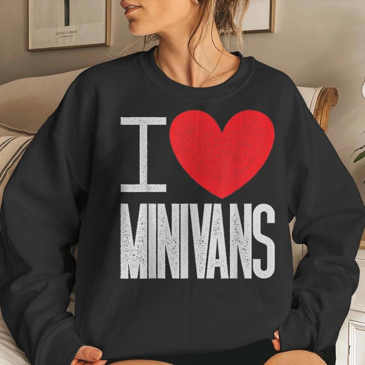 I Love Minivans Heart Mini Van Funny Parent Mom Dad Quote Women Crewneck Graphic Sweatshirt Gifts for Her