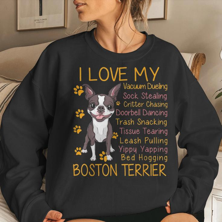 I Love My Brown Bostie Boston Terrier Mom Dad Kid Lover Gift Women Crewneck Graphic Sweatshirt Gifts for Her