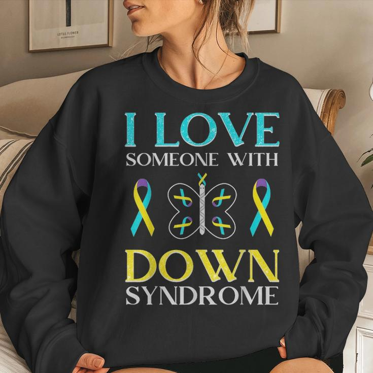 I Love Someone With Down Syndrome Butterfly Dad Mom Gift Women Crewneck Graphic Sweatshirt Gifts for Her