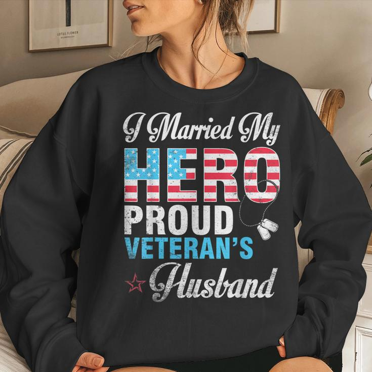 I Married My Hero Proud Veterans Husband Wife Mother Father Women Crewneck Graphic Sweatshirt Gifts for Her