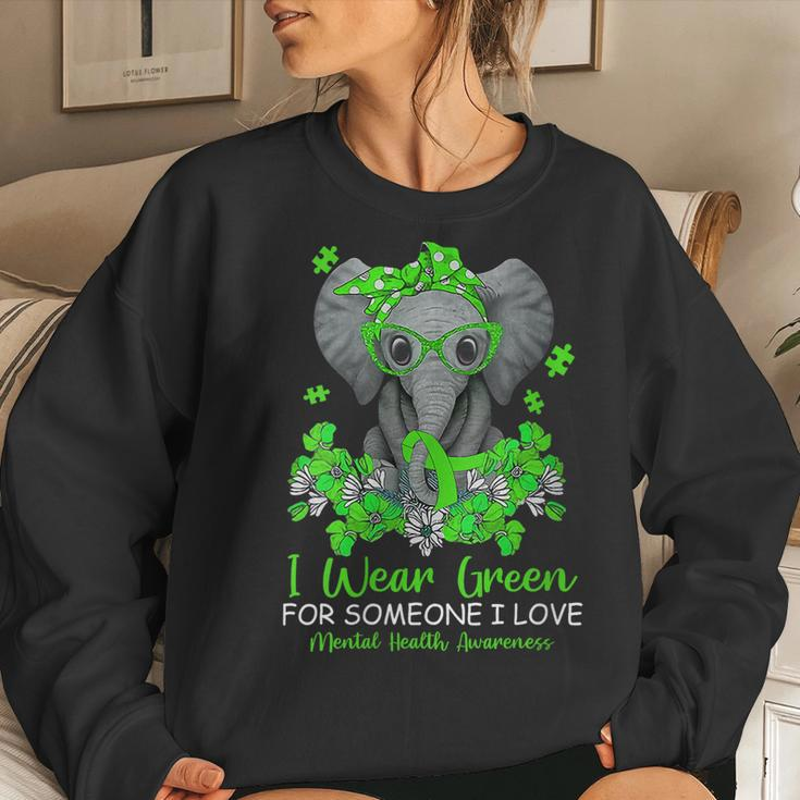 I Wear Green For Mental Health Awareness Ribbon Elephant Gift For Womens Women Crewneck Graphic Sweatshirt Gifts for Her