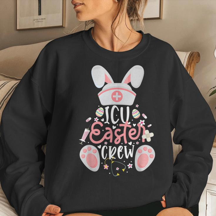 Icu Easter Day Nurse Crew Bunny Ears Happy Easter Nursing Women Crewneck Graphic Sweatshirt Gifts for Her