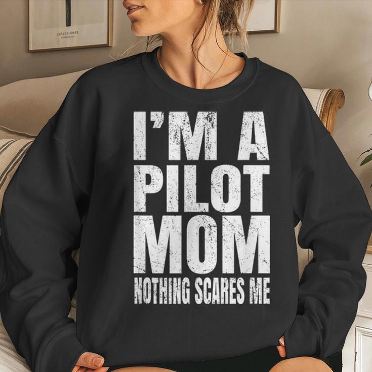 Im A Pilot Mom Nothing Scares Me Airline Pilots Retirement Women Crewneck Graphic Sweatshirt Gifts for Her