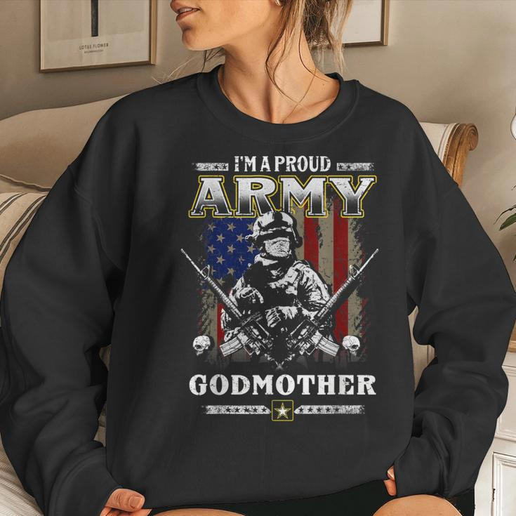 Im A Proud Army Godmother Veteran Fathers Day 4Th Of July Women Crewneck Graphic Sweatshirt Gifts for Her