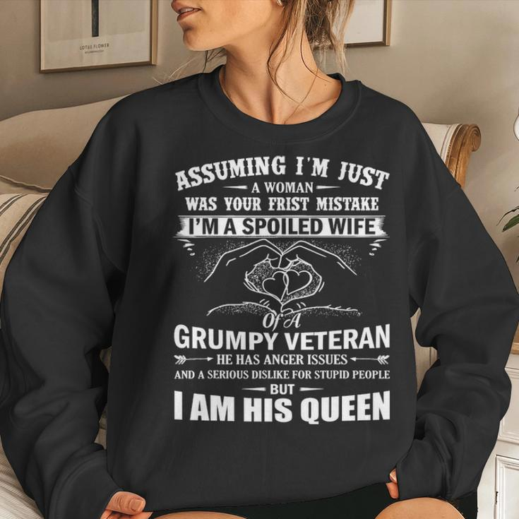 Im A Spoiled Wife Of A Grumpy Veteran Matching Family Gift Women Crewneck Graphic Sweatshirt Gifts for Her