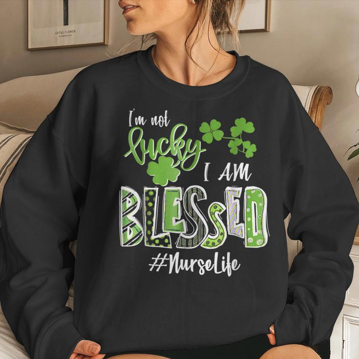 Im Not Lucky Im Blessed Nurse Life Saint Patrick Day Women Crewneck Graphic Sweatshirt Gifts for Her