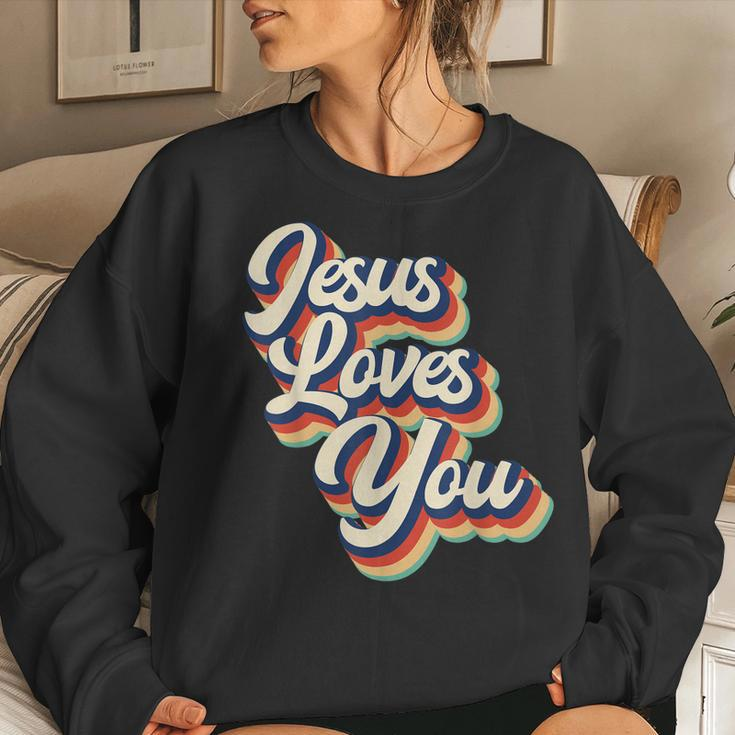 Jesus Loves You Retro Groovy Style Graphic Women Sweatshirt Gifts for Her