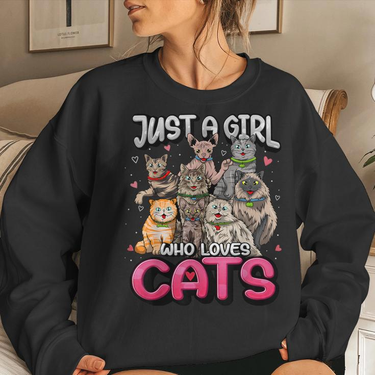 Just A Girl Who Loves Cats Cute Cat Lover Cat Mom Girl Women Crewneck Graphic Sweatshirt Gifts for Her