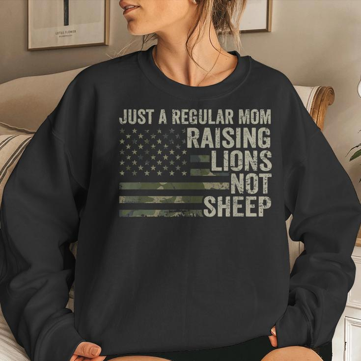 Just A Regular Mom Raising Lions Soldier Camo Usa Flag Women Sweatshirt Gifts for Her