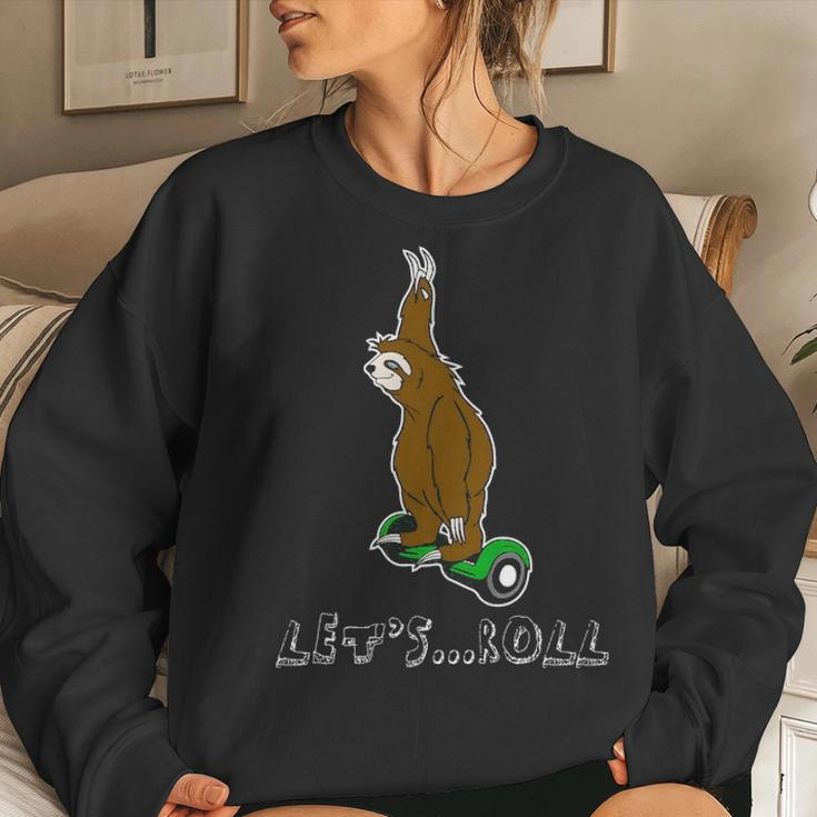 Kids Funny Lets Roll Lazy Sloth On Hoverboard For Kids Women Crewneck Graphic Sweatshirt Gifts for Her