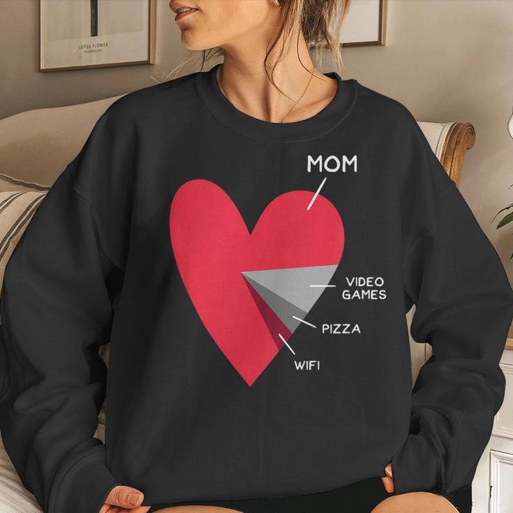 Kids Heart Mom Video Games Pizza Wifi Valentines Day Women Sweatshirt Gifts for Her