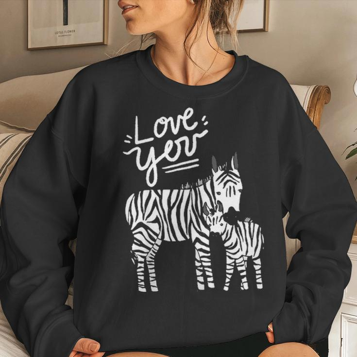 Kids Love You Happy Kids Apparel Mother Zebra And Baby Women Crewneck Graphic Sweatshirt Gifts for Her