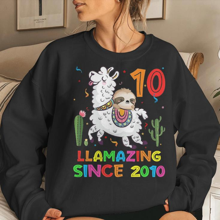 Kids Sloth Riding Llama Cute Llamazing 10Th Birthday Gifts Kids Women Crewneck Graphic Sweatshirt Gifts for Her