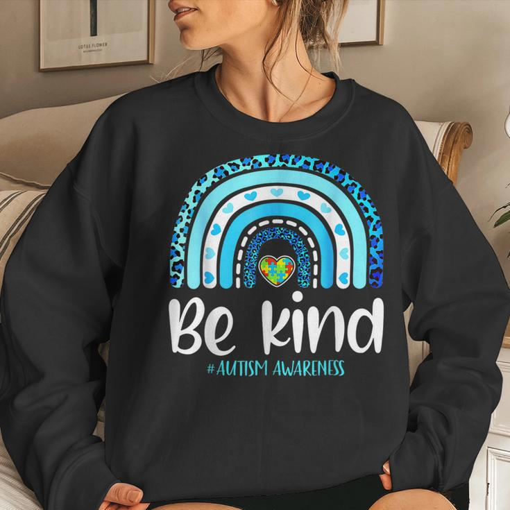Be Kind Autism Awareness Women Girls Kids Leopard Rainbow Women Sweatshirt Gifts for Her