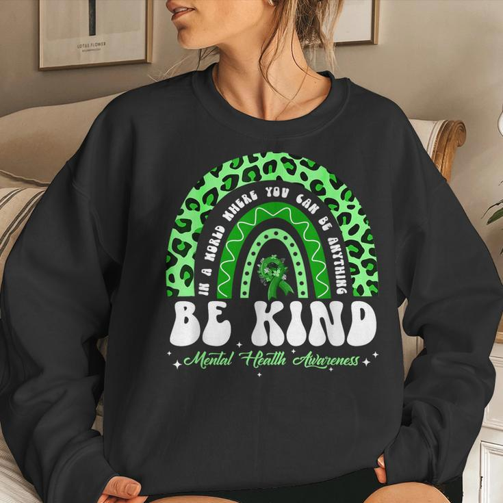 Be Kind Green Ribbon Leopard Rainbow Mental Health Awareness Women Sweatshirt Gifts for Her