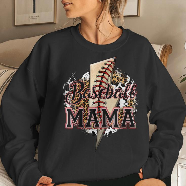 Leopard Baseball Mama Lightning Bolt Sport Mom Mothers Day Women Crewneck Graphic Sweatshirt Gifts for Her