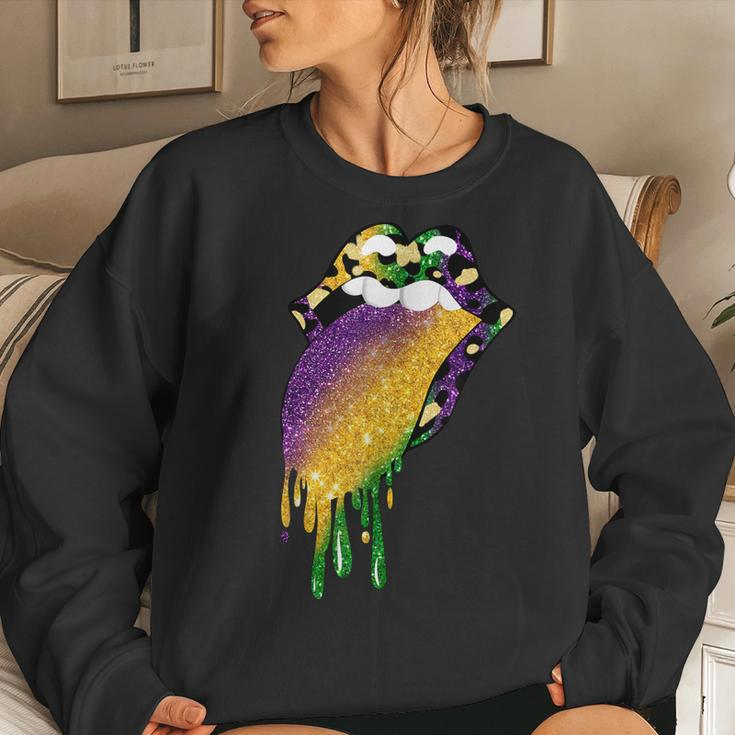 Leopard Lip With Tongue Out Women Love Mardi Gras Parade Women Sweatshirt Gifts for Her