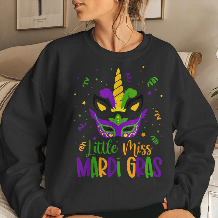 Little Miss Mardi Gras Unicorn Face Kids Toddler  Women Crewneck Graphic Sweatshirt Gifts for Her