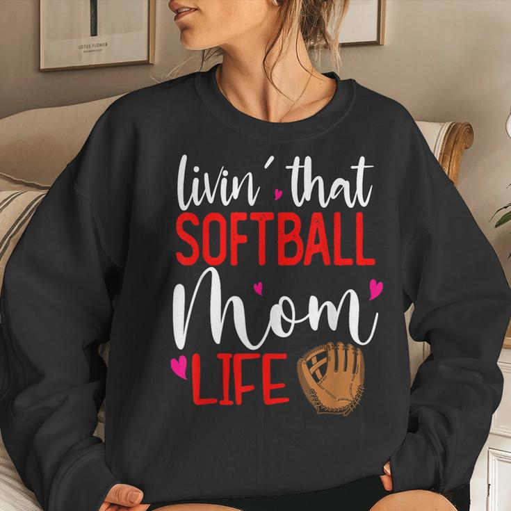 Living That Softball Mom Life Sport Parent Cheer Squad Women Crewneck Graphic Sweatshirt Gifts for Her