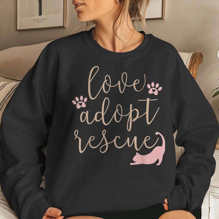 Love Adopt Rescue Cat Pet Owner Rescue Mom Or Dad Women Crewneck Graphic Sweatshirt Gifts for Her