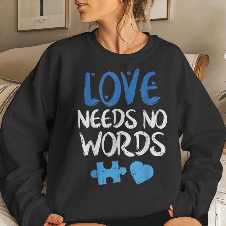 Love Needs No Words Autism Awareness Mom Dad Teacher Women Crewneck Graphic Sweatshirt Gifts for Her
