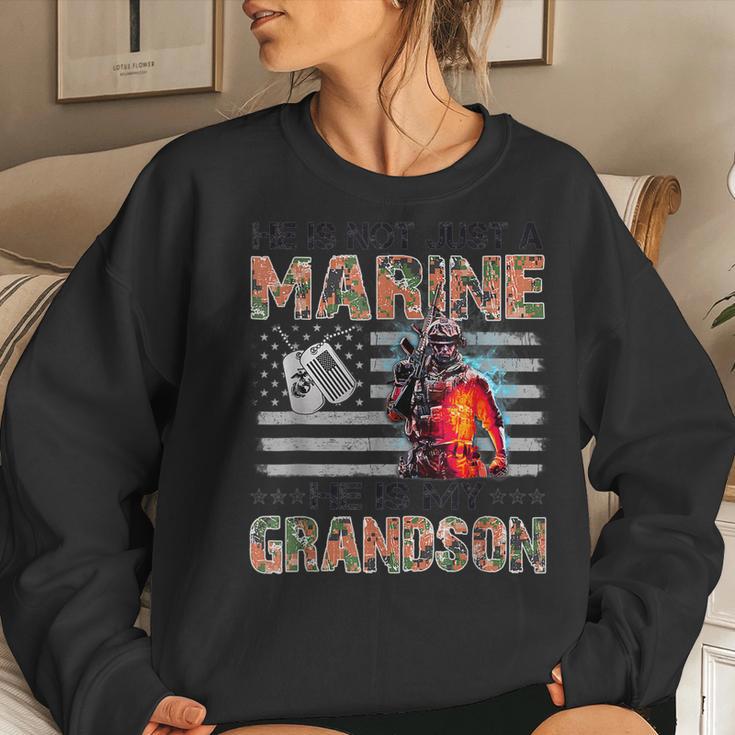 Lovely My Grandson Is A Marine Proud Grandma Proud Grandpa Women Sweatshirt Mazezy DE