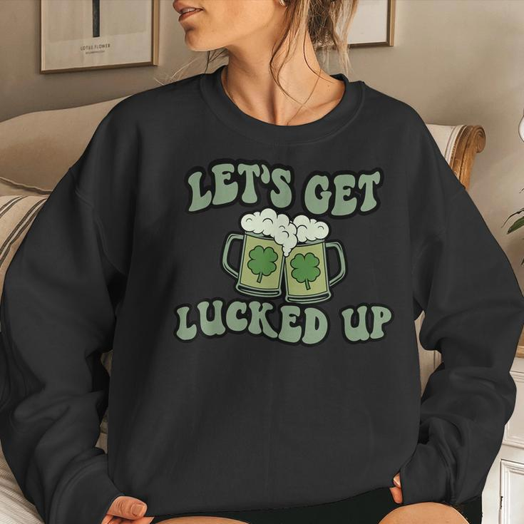 Lets Get Lucked Up Lucky Clovers St Patricks Day Beer Drink Women Sweatshirt Gifts for Her