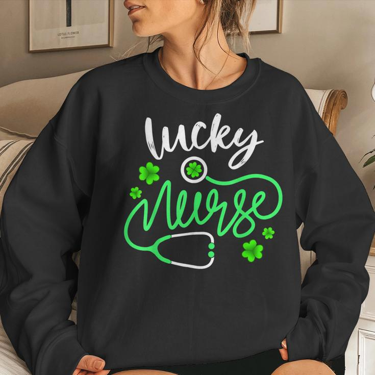 Lucky NurseSt Pattys Day Gift Shamrock Nurse  Women Crewneck Graphic Sweatshirt Gifts for Her