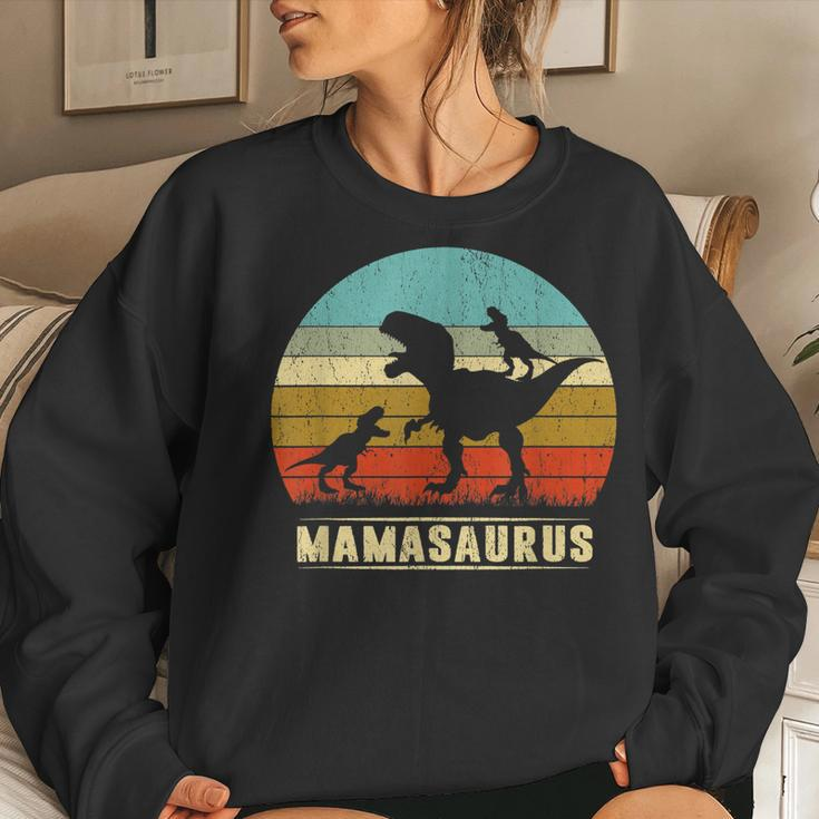 Mama Dinosaur Mamasaurus 2 Two Kids Family Christmas Women Sweatshirt Gifts for Her