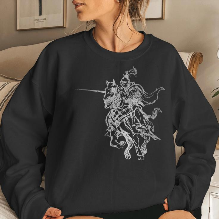 Medieval Knight Armor Riding Horse Jousting Retro Vintage Women Crewneck Graphic Sweatshirt Gifts for Her