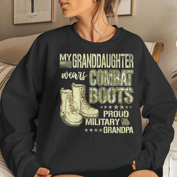 Mens My Granddaughter Wears Combat Boots - Proud Military Grandpa Women Crewneck Graphic Sweatshirt Gifts for Her