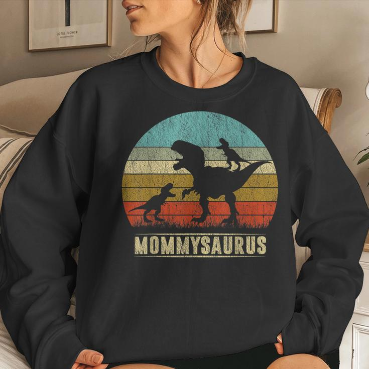 Mommy Dinosaur Mommysaurus 2 Two Kids Matching Family Women Crewneck Graphic Sweatshirt Gifts for Her