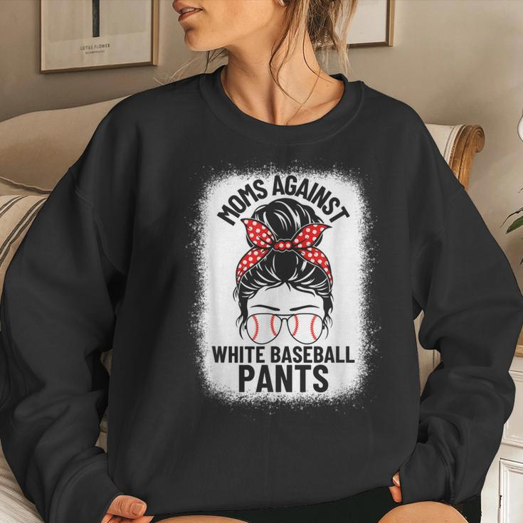 Moms Against White Baseball Pants Baseball Messy Bun Mom Women Sweatshirt Gifts for Her