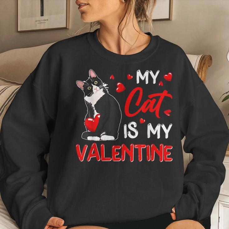 My Cat Is My Valentine Cute Valentines Day Cat Dad Cat Mom Women Crewneck Graphic Sweatshirt Gifts for Her