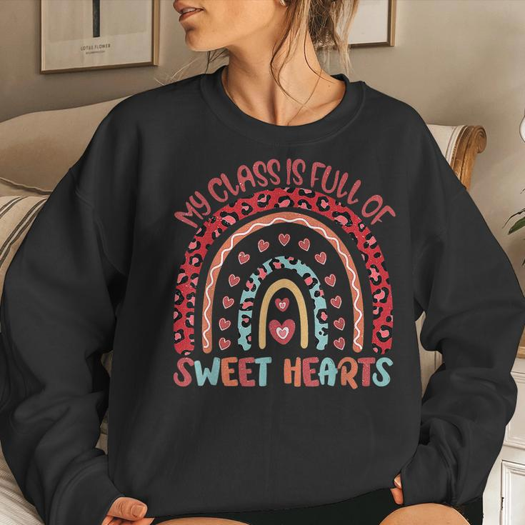 My Class Is Full Of Sweethearts Rainbow Valentines Teacher Women Crewneck Graphic Sweatshirt Gifts for Her