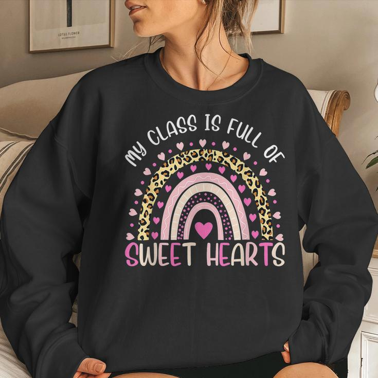 My Class Is Full Of Sweethearts Teacher Valentines Rainbow Women Crewneck Graphic Sweatshirt Gifts for Her