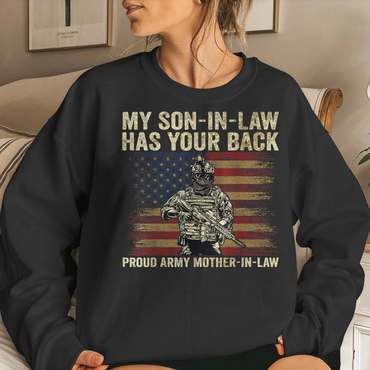 My Son-In-Law Has Your Back Proud Army Mother-In-Law Veteran Women Crewneck Graphic Sweatshirt Gifts for Her