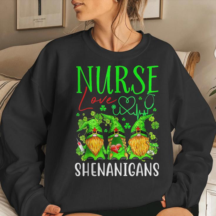 Nurses Love Shenanigans Funny Gnomes Nurse St Patricks Day V3 Women Crewneck Graphic Sweatshirt Gifts for Her