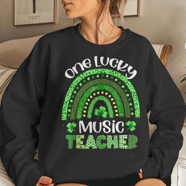 One Lucky Music Teacher Rainbow Shamrock St Patricks Day Women Crewneck Graphic Sweatshirt Gifts for Her