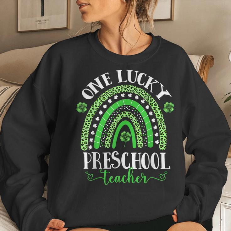 One Lucky Preschool Teacher St Patricks Day Funny Rainbow V2 Women Crewneck Graphic Sweatshirt Gifts for Her