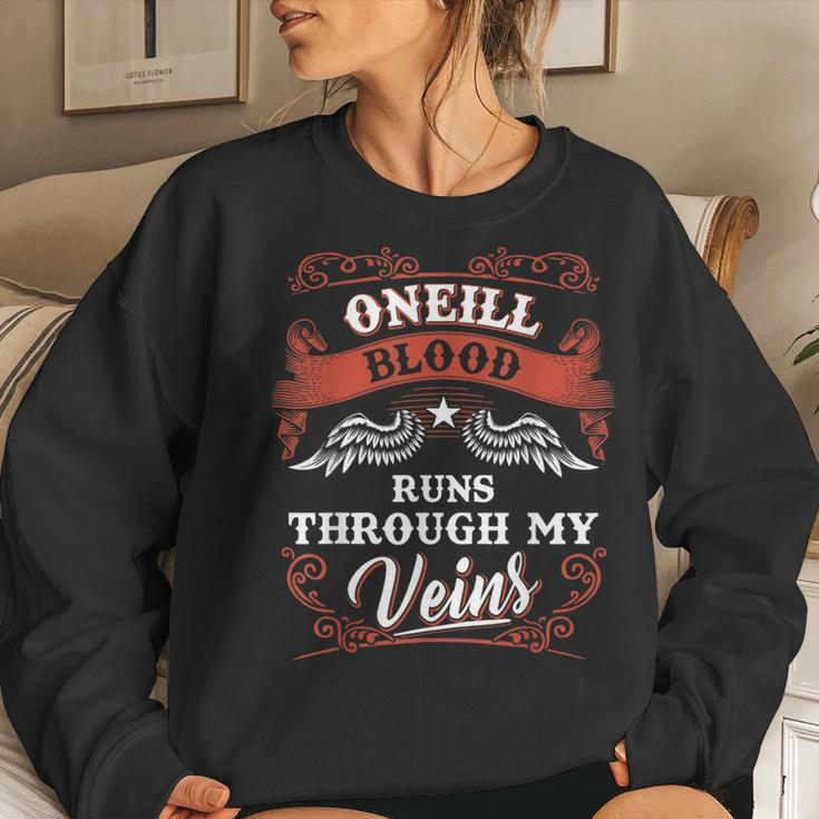 Oneill Blood Runs Through My Veins Family Christmas Women Crewneck Graphic Sweatshirt Gifts for Her