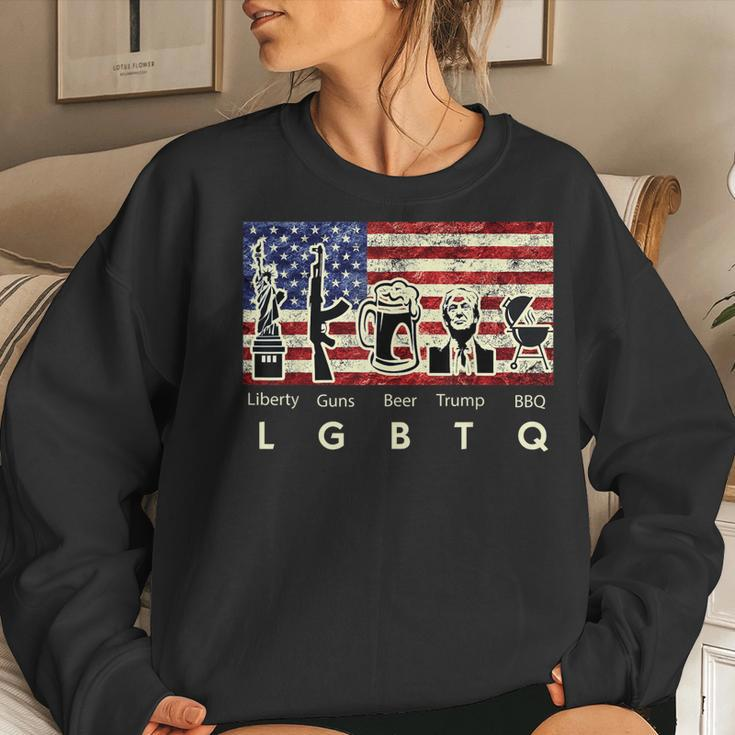 Parody Trump Lgbtq Liberty Guns Beer Bbq American Usa Flag Women Sweatshirt Gifts for Her