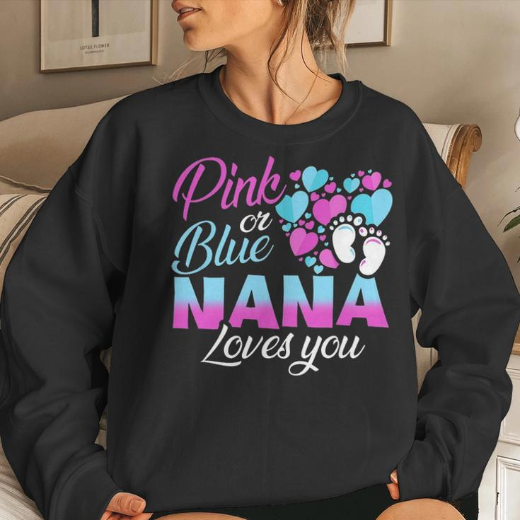 Pink Or Blue Nana Loves You Gender Reveal Baby Shower Gift Women Crewneck Graphic Sweatshirt Gifts for Her