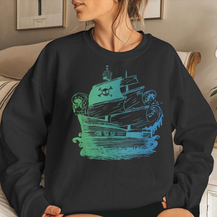 Pirate Ship Men Women Kids Nautical Boat Women Crewneck Graphic Sweatshirt Gifts for Her