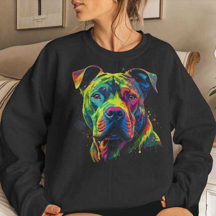 Pit Bull Mom Dog Lover Colorful Artistic Pitbull Owner Women Women Crewneck Graphic Sweatshirt Gifts for Her