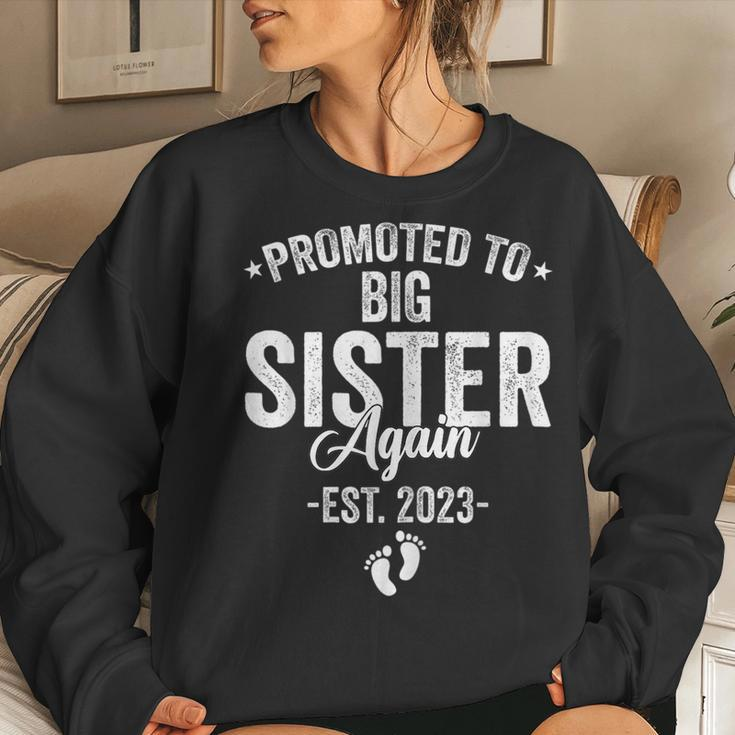 Promoted To Big Sister Again 2023 Baby Announcement Siblings Women Sweatshirt Gifts for Her